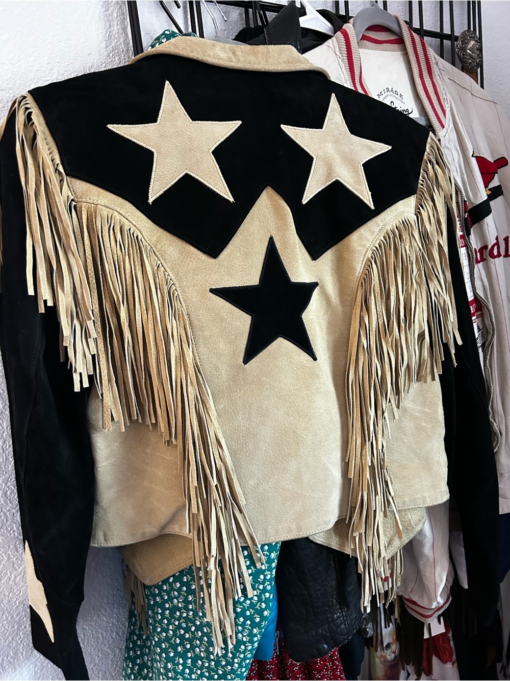 FRONTIER USA Fringe Star Suede Jacket - Black & Tan - Picture 2 of 5
